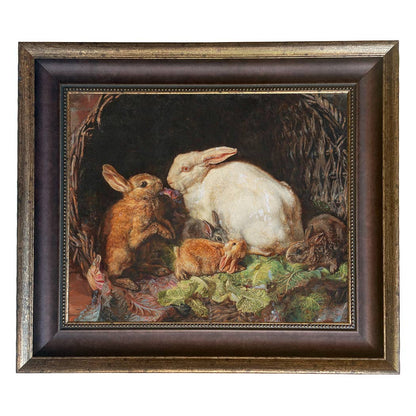 Hares and Young Framed Painting Print on Canvas