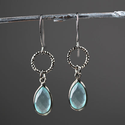 Gunmetal Small Circle Earrings with Stone Drop Earrings
