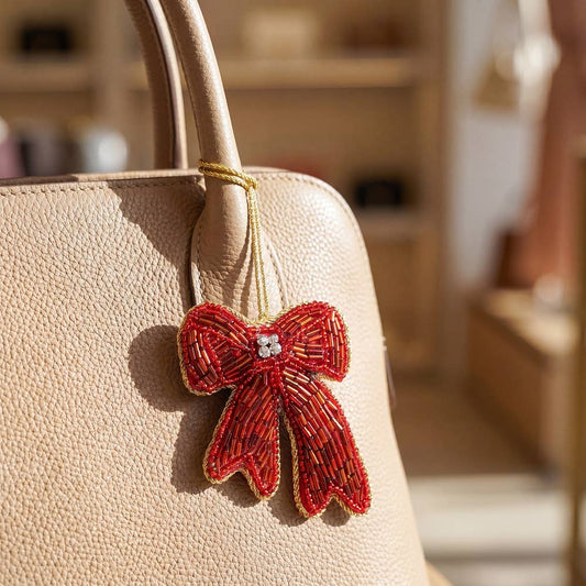 Beaded Satin Red Bow Purse Bag Charm