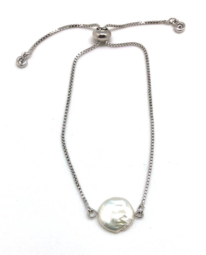 Bracelet Drawstring Coin Pearl Silver (Stainless Steel)