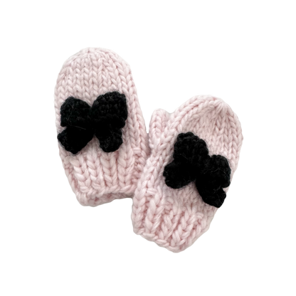 Bow Mittens, Baby Pink/Black | Baby & Kids Holiday Accessory