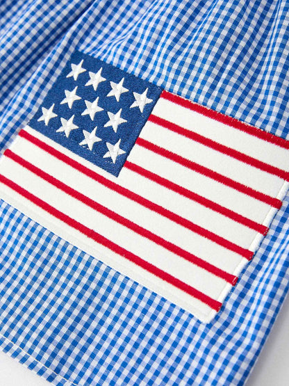 Girls 4th of July Plaid Twirl Dress Bow Smocked: 2