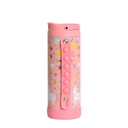 Fidget Strap Kids Stainless Bottle 14oz Pink Unicorn