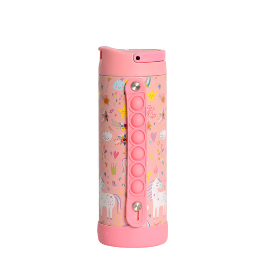 Fidget Strap Kids Stainless Bottle 14oz Pink Unicorn