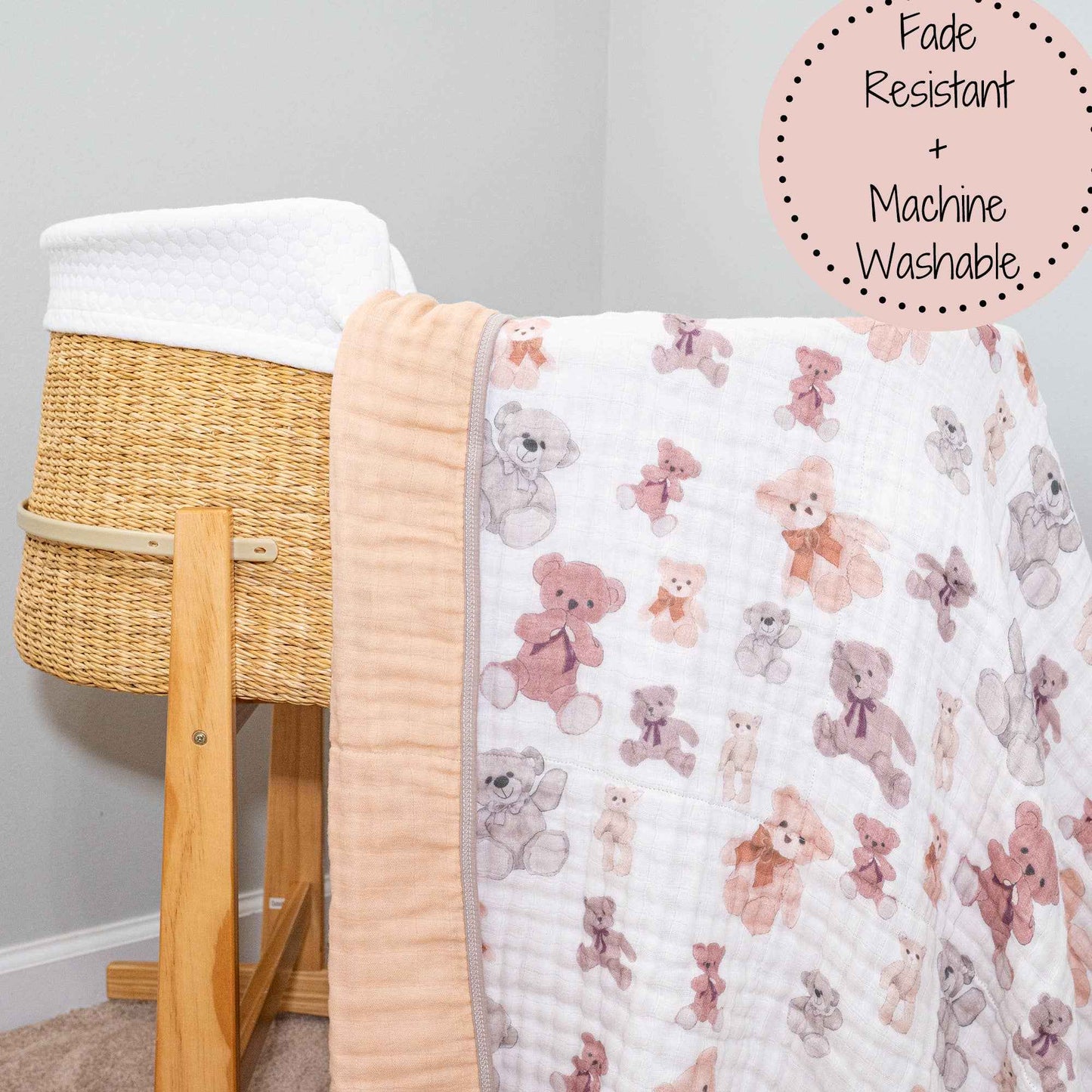 LollyBanks - Bear Hugs Baby Toddler 100% Cotton Muslin Blanket  47"x47"
