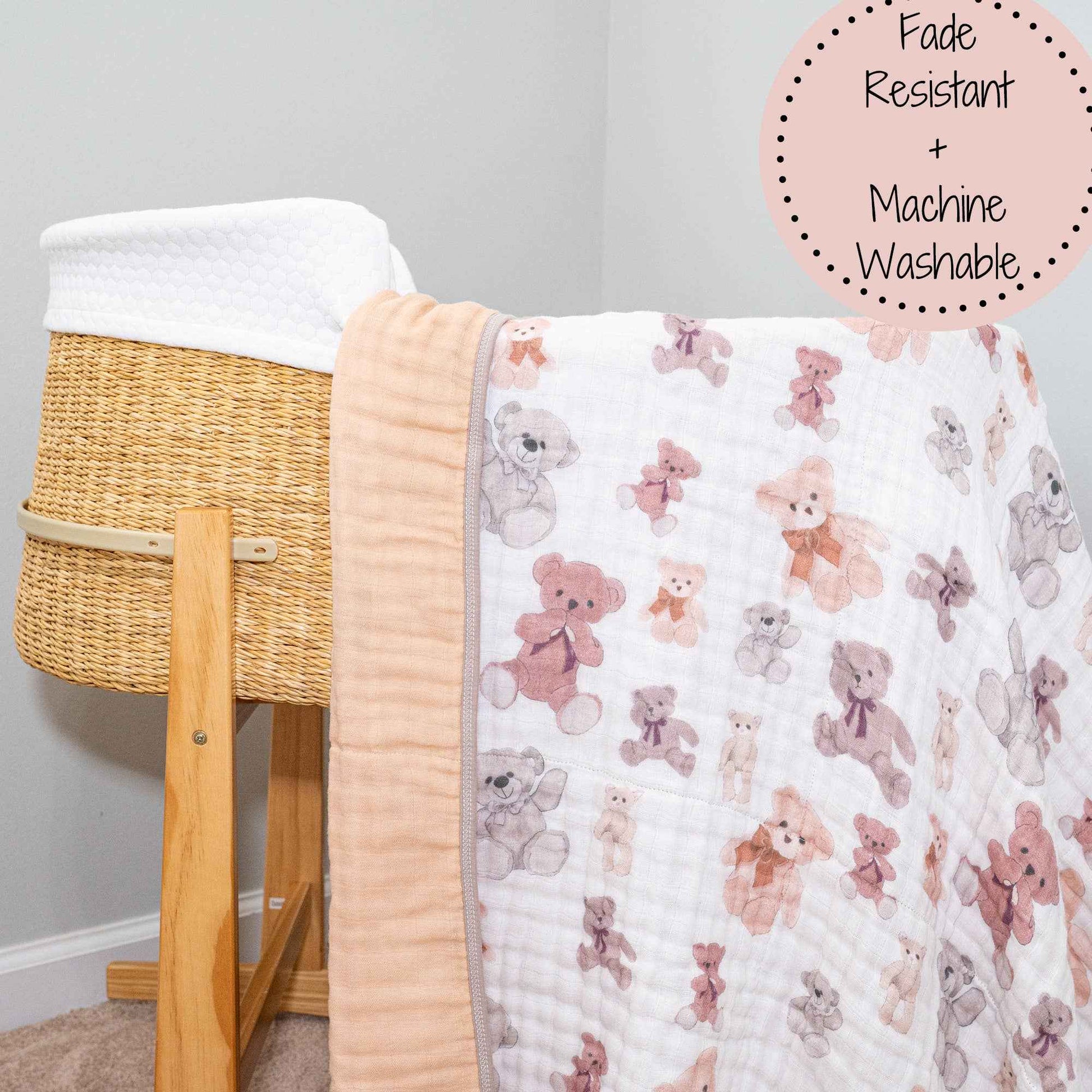 LollyBanks - Bear Hugs Baby Toddler 100% Cotton Muslin Blanket  47"x47"