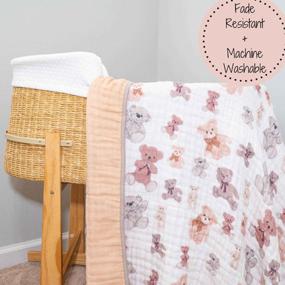 LollyBanks - Bear Hugs Baby Toddler 100% Cotton Muslin Blanket  47"x47"