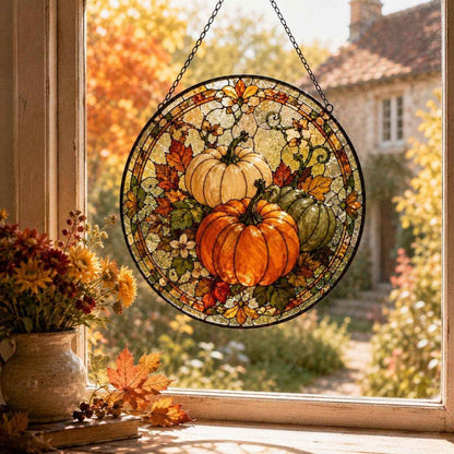 Pumpkin Suncatcher, Stained Glass Style Autumn Suncatcher