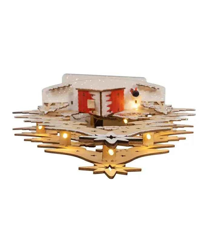 15" Bo Plywooden LED Tree W/Village Scene