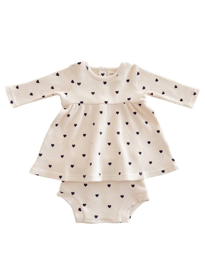Organic Waffle Simple Dress & Bloomer, Black Heart