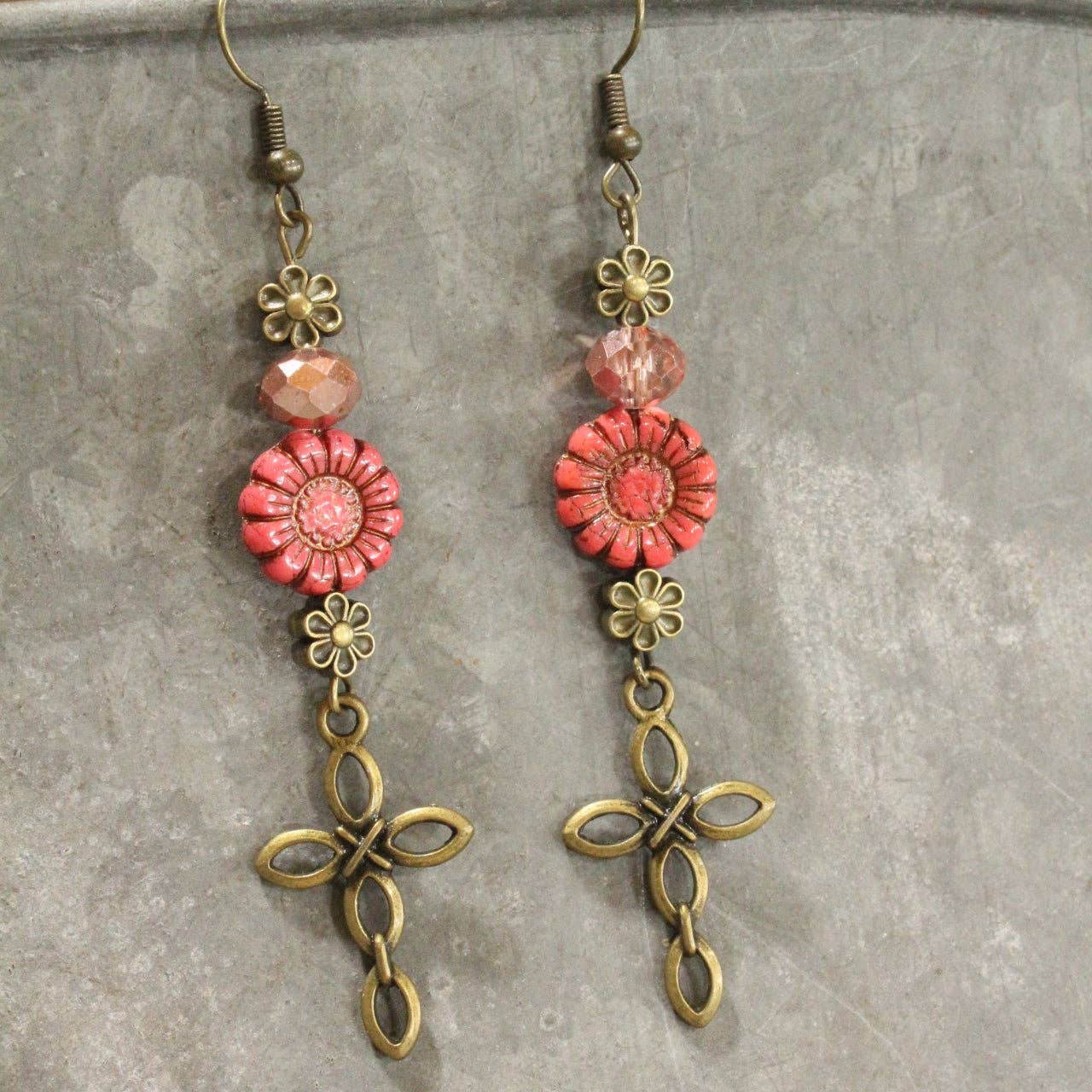 Christ Centered Cross & Flower Dangle Earrings