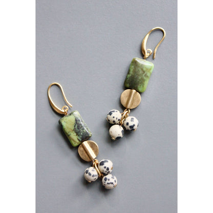 Green and Dalmatian Jasper Dangle Earrings