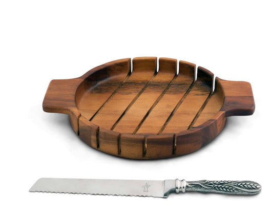Round Bread Board with Pewter Wheat Knife