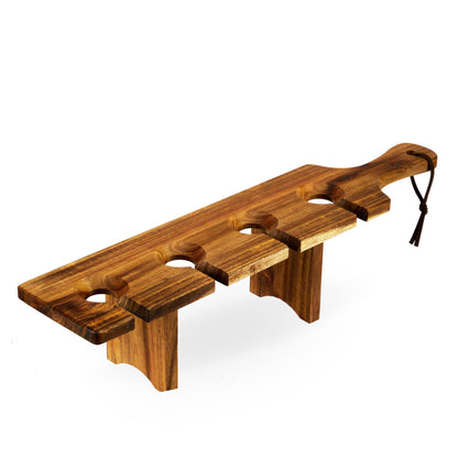Acacia Stemmed Wine Glass Flight Carrier Serving Board