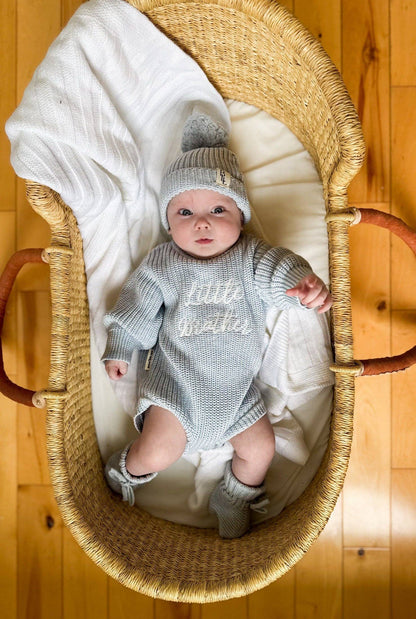 'Little Brother' Announcement Romper | Sky