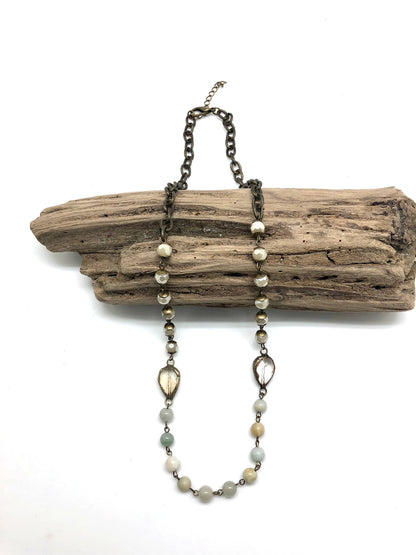 Necklace Antique Gold Amazonite& Glass(8mm)TeardropGlass 30”