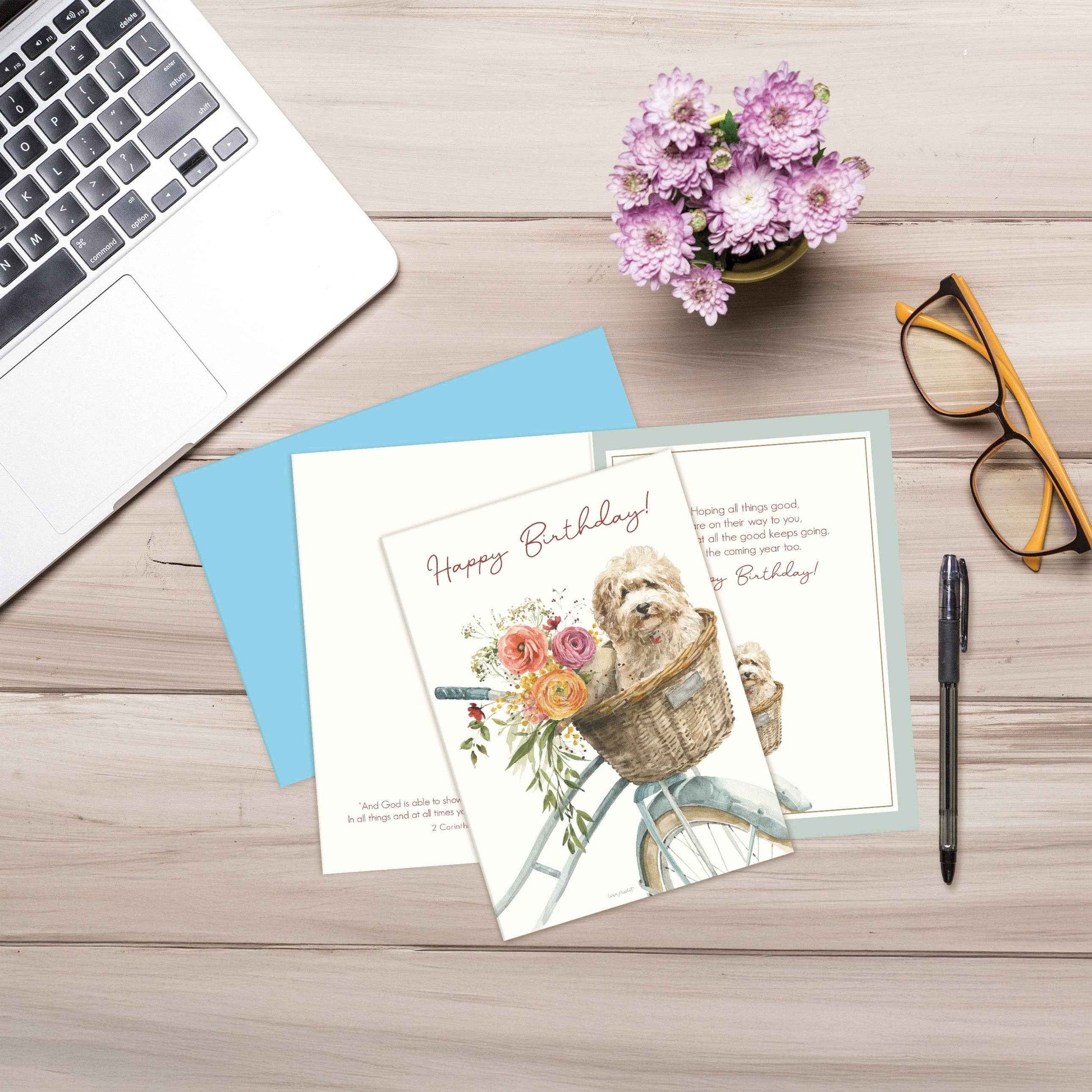 Legacy - Puppy In Bike Basket - Faith Birthday Card