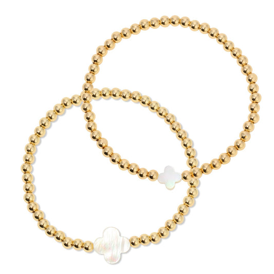 Splendid Iris - Set/12 4mm Bracelet With Shell Quatrefoil Accents