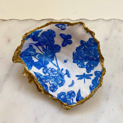 Blue Bird Oyster Shell Jewelry Dish