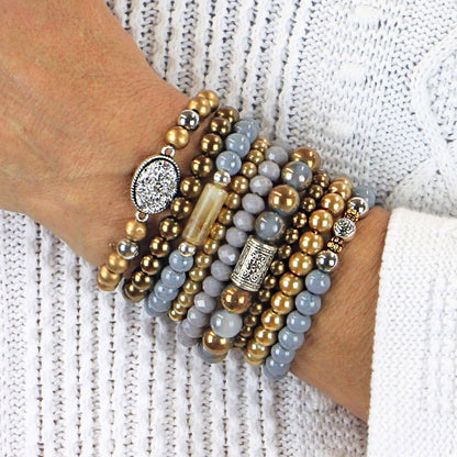 Bohemian Bracelets - Beaded Bracelets Set of 9 Stretch Bracelets Multi Layer Eart