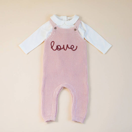 Viverano Organics - LOVE Embroidered Chunky Sweater Knit Baby Overall & Bodysuit