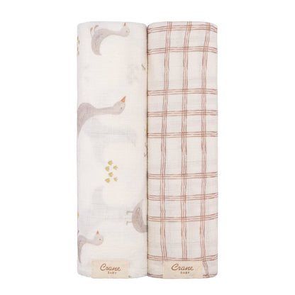 2-pc. Farmhouse Goose/Check Swaddle Set