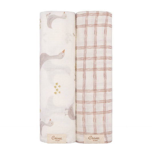 2-pc. Farmhouse Goose/Check Swaddle Set