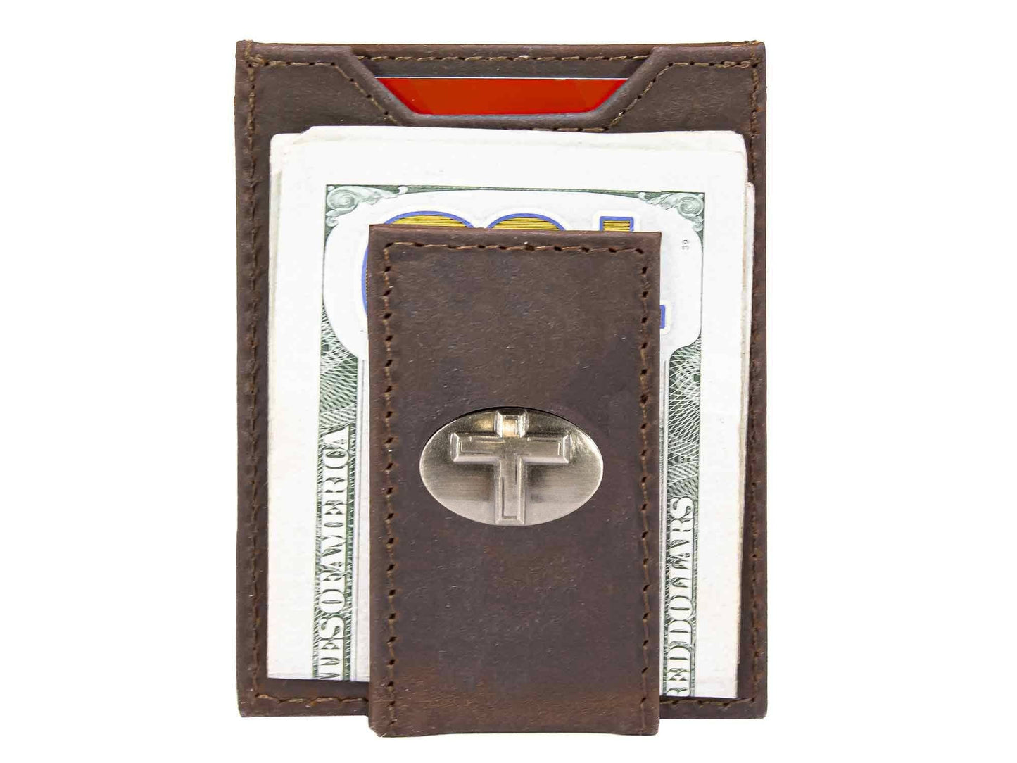 Christian Cross Magnetic Leather Slim Wallet: Pebble Black