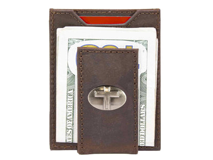 Christian Cross Magnetic Leather Slim Wallet: Pebble Black