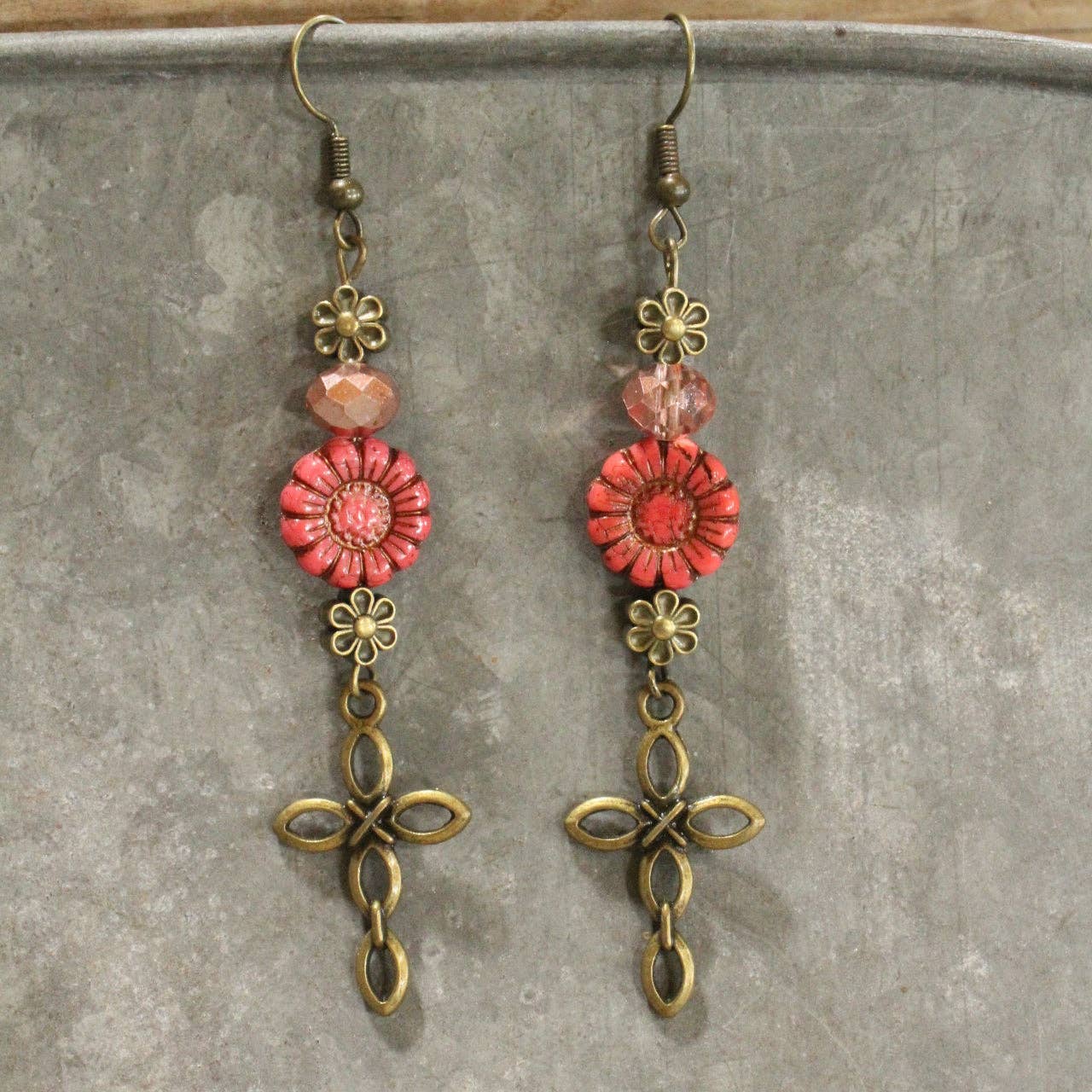 Christ Centered Cross & Flower Dangle Earrings