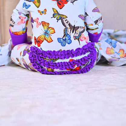 LollyBanks - Bamboo Baby Convertible Ruffle Zipper Pajamas - Butterfly