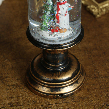 Christmas Musical Snow Globe Candlestick Lantern with Snowman Scene for Christmas Decoration