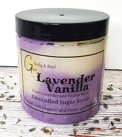 Sugar Scrub, Lavender Vanilla Emulsified Sugar Scrub 10 oz