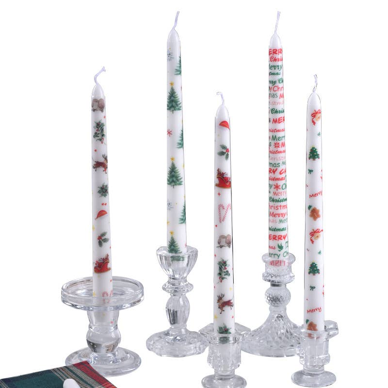Smokeless Christmas Decorative Printed Taper Candle