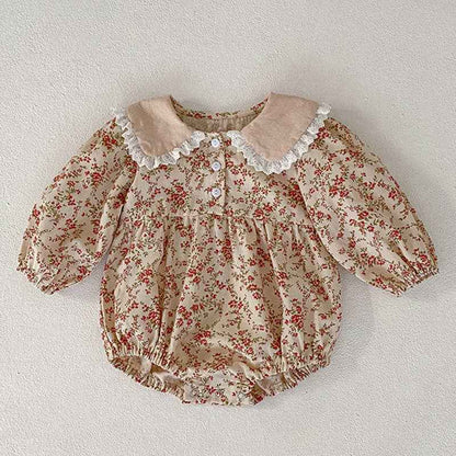 Toddler Baby Girl Floral Romper - Multiple Colors Available: Blue flowers / 6M