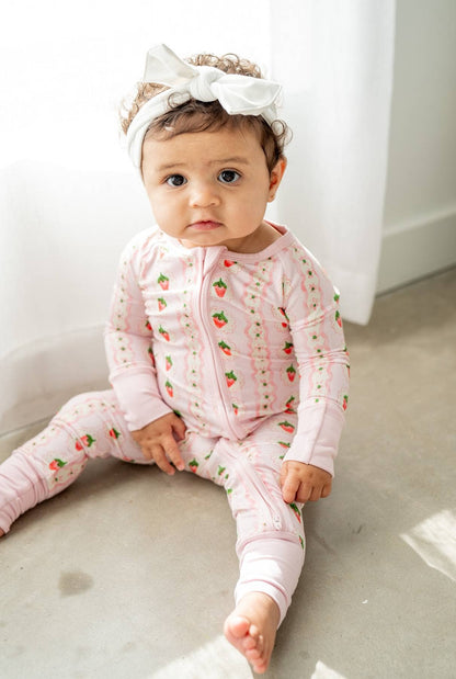 Strawberry Stripe Zippy | Kids Convertible Zip-Up Romper PJ