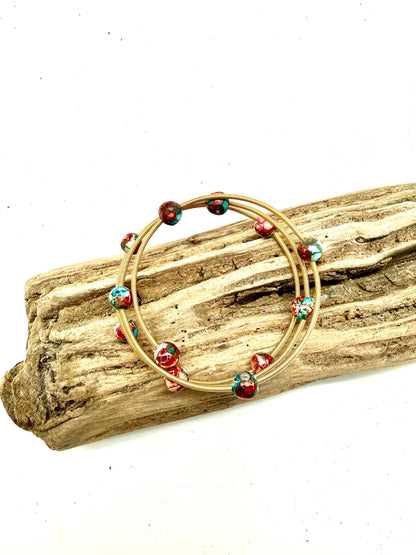 Bracelet 14KGoldPlated Wire w/8mm Imperial Jasper 24”