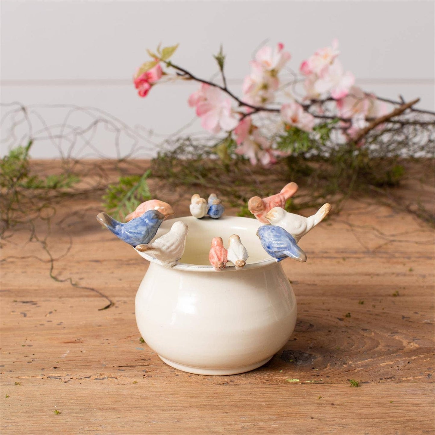 Enamel Pot With Birds On Rim