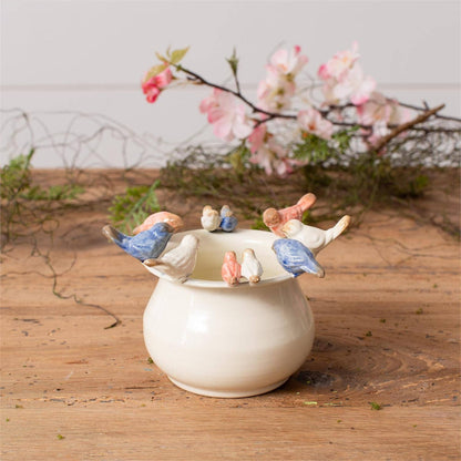 Enamel Pot With Birds On Rim