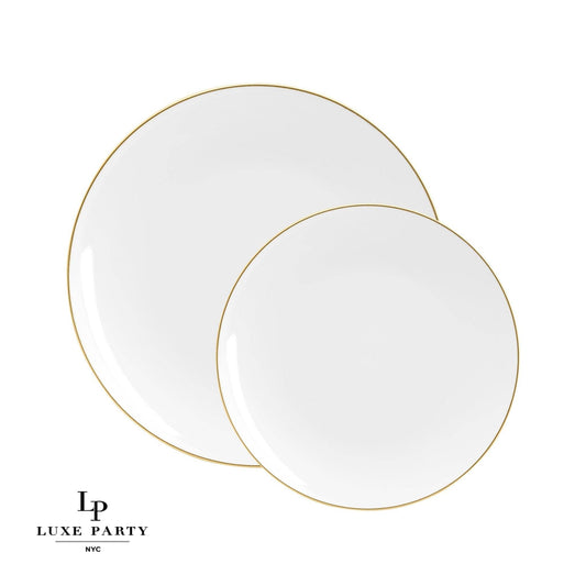 Platos redondos de plástico blanco y dorado | Paquete de 10