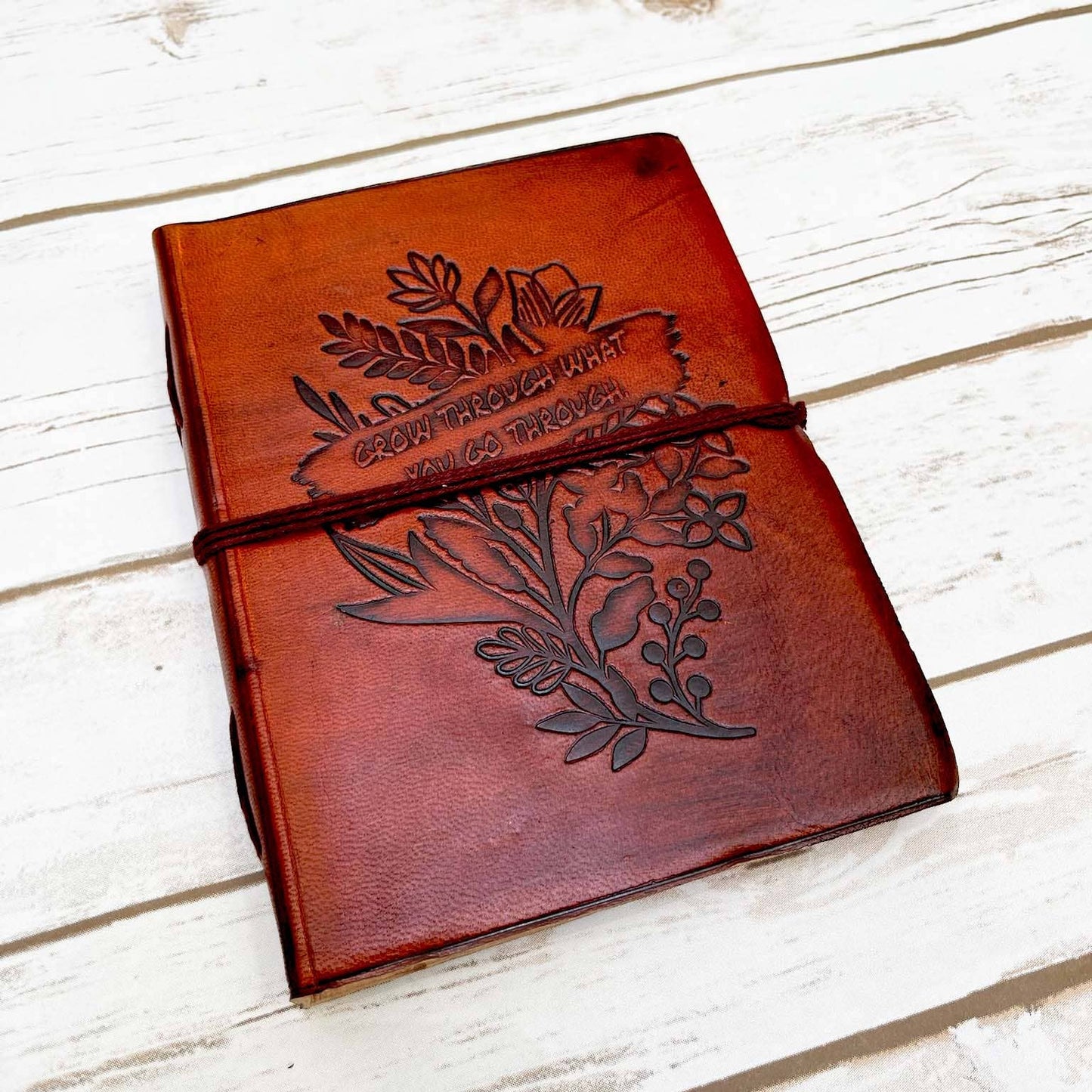 Grow Through Quote Leather Journal - 8x6
