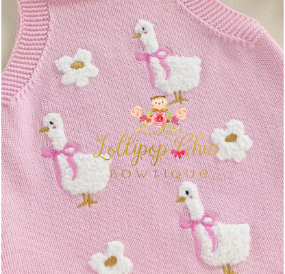 Baby Girl Knit Duck Floral Romper  : 6-12M - WHITE