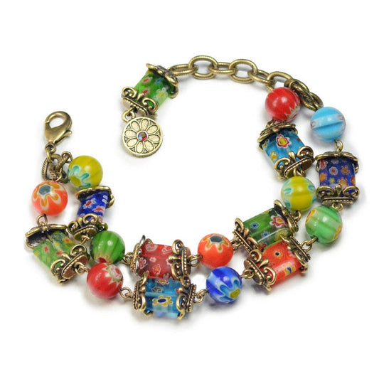 Millefiori Glass Rainbow Two Strand Bracelet