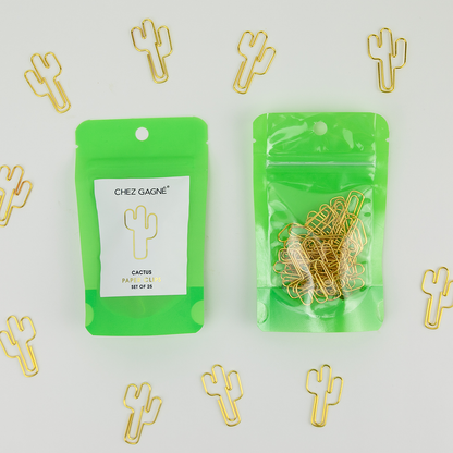 Cactus - Clips de papel chapados en oro únicos - Paquete de 25