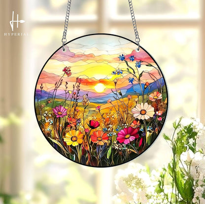 Wildflower Stained Glass Suncatcher, Cute Garden Decor Home