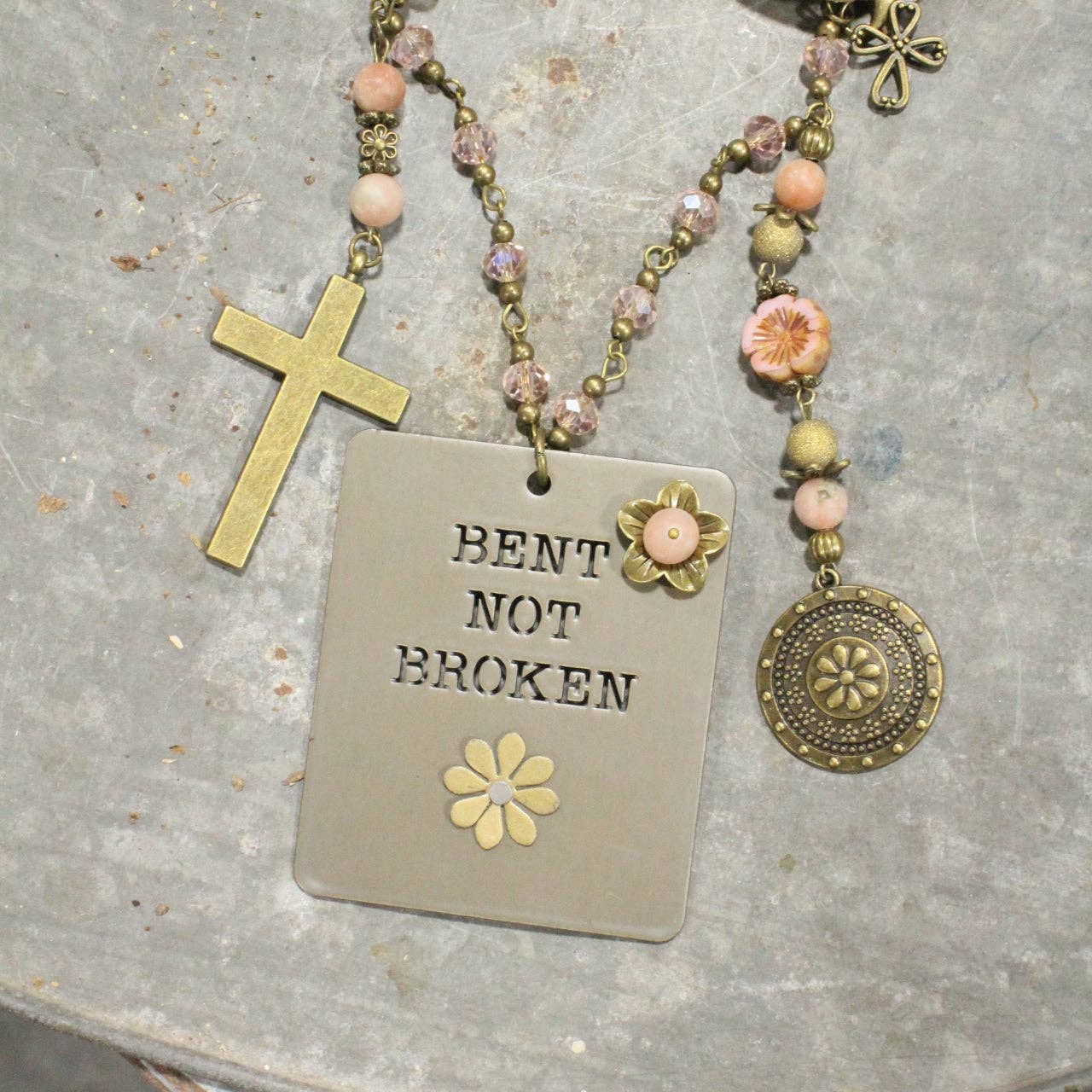 Bent Not Broken Cross Charmed Necklace