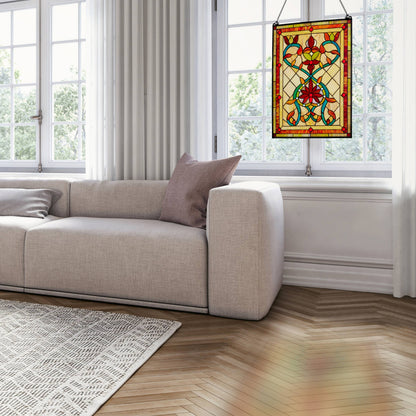 24" Amber Floral Stained Glass Window Panel