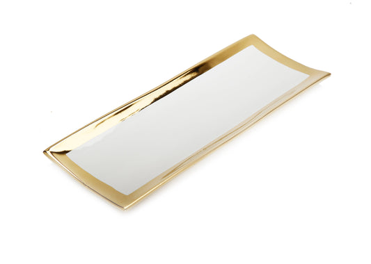 Gold Edged White Rectangular Tray