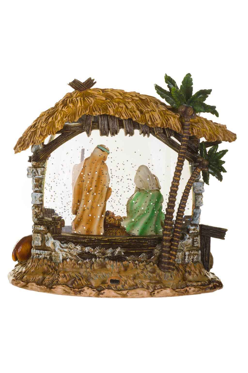 Yellow Led Nativity Stable Snow Globe