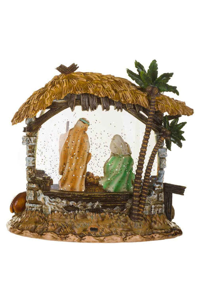 Yellow Led Nativity Stable Snow Globe